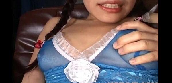  Yurika Goto in blue lingerie fucks her wet beaver with vibrator